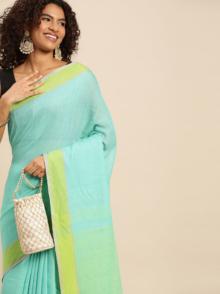 Sea Green Cotton Saree | SHOBITAM