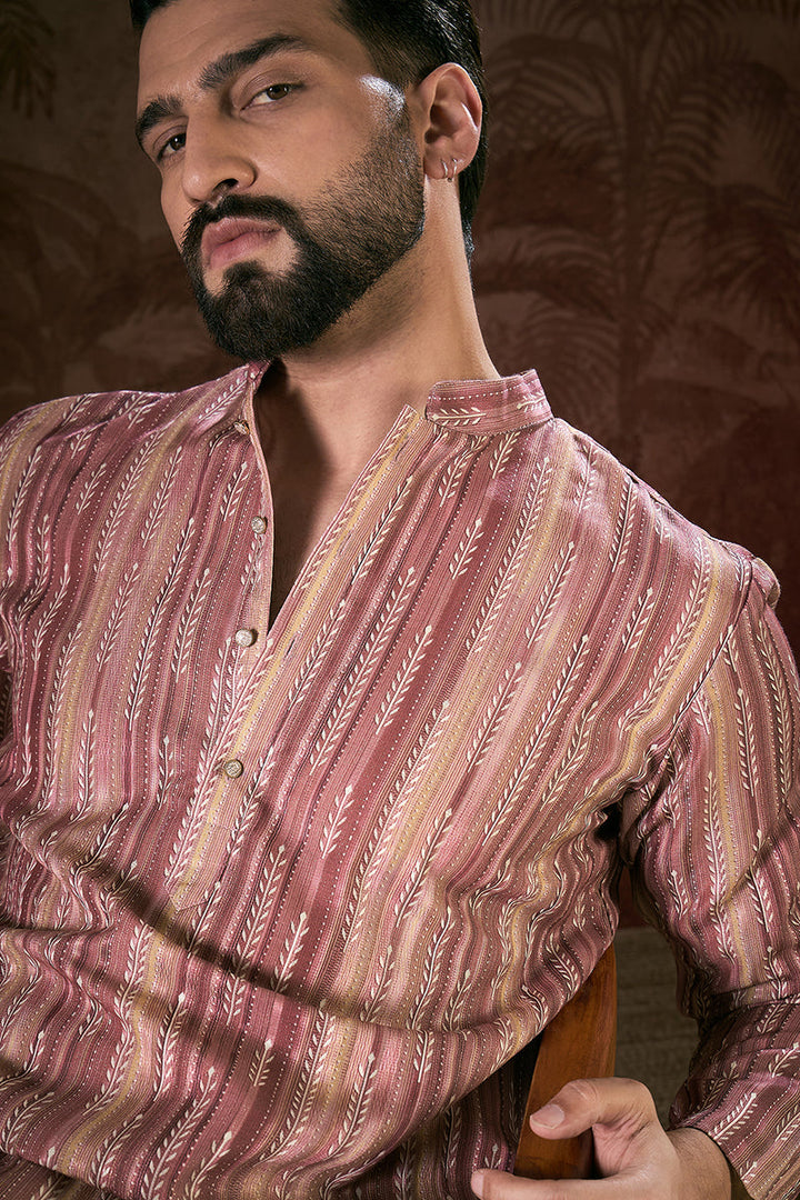 Mauve Silk Blend Floral Printed Straight Kurta With Trouser | SHOBITAM
