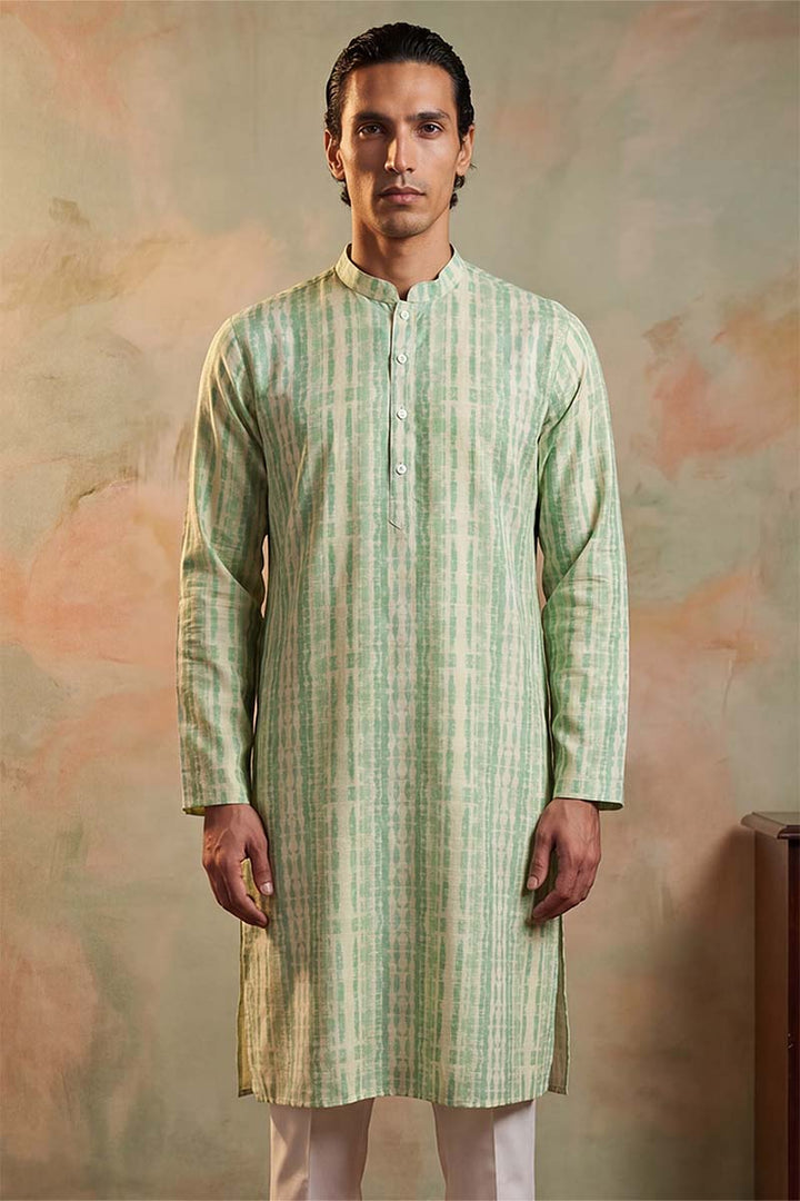 Mens Multi Silk Blend Abstract Printed Kurta With Trousers | SHOBITAM