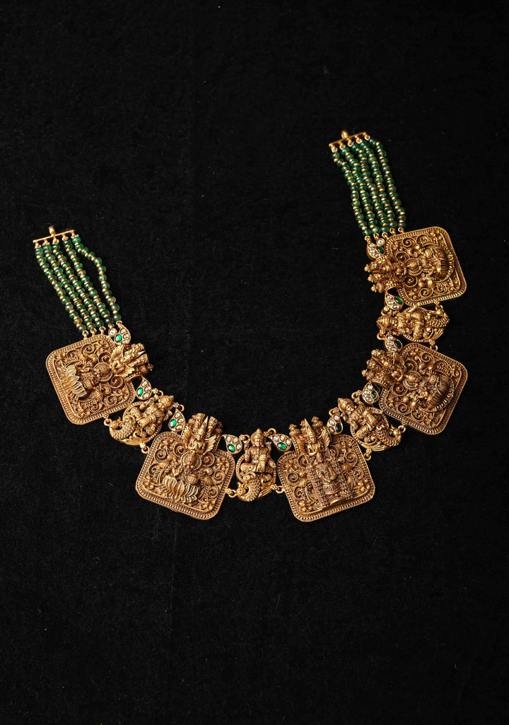 Statement 92.5 Silver 24 Ct Gold Plated Deep Nagas Balaji Lakshmi Antique Necklace