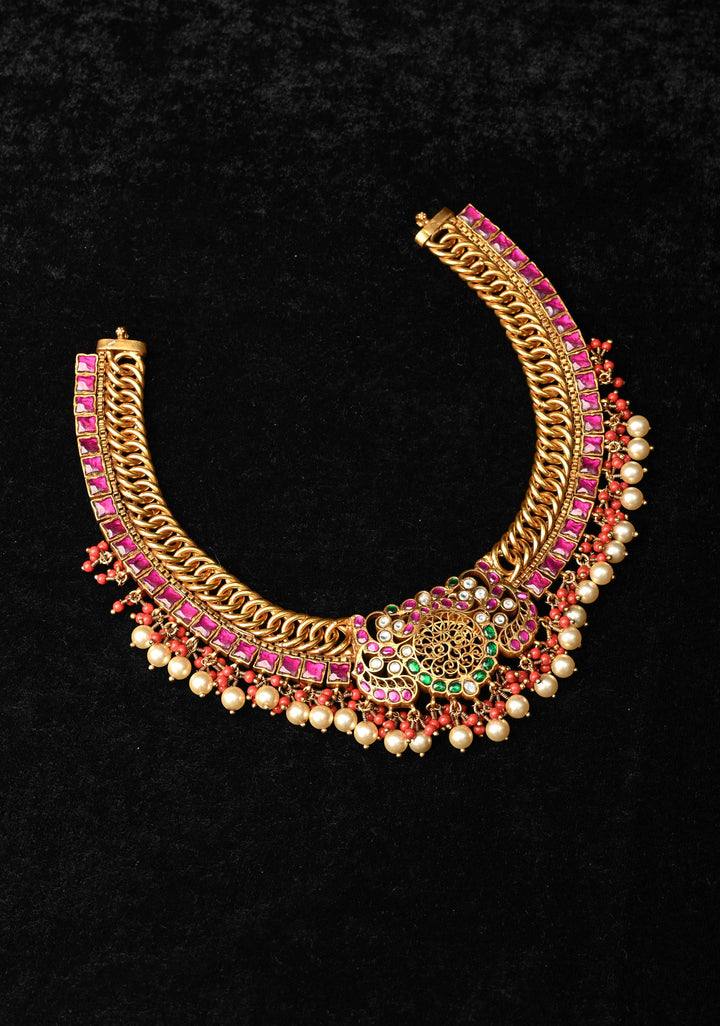 92.5  Silver  Reversible  Braided Necklace - Ruby and Emerald