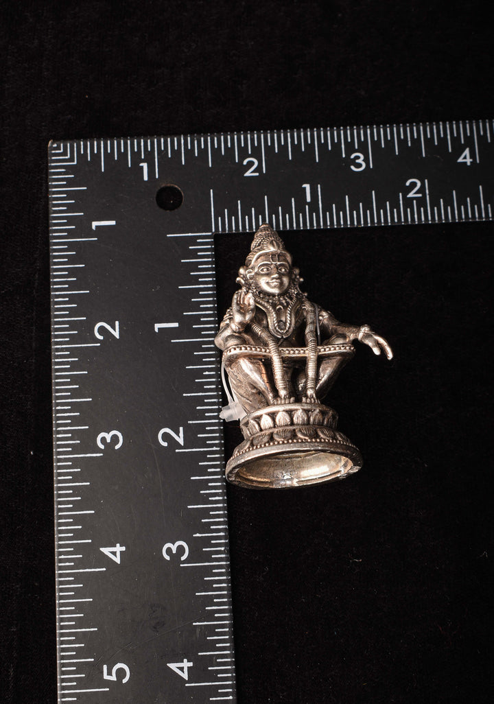 Pure 92.5 silver antique finish Ayyapan 3D Solid Idol 2.25"