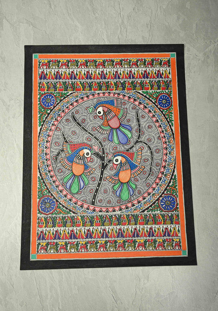 Authentic Mithila Hand-Painted Madhubani Wall Art, Unframed 30 x 22