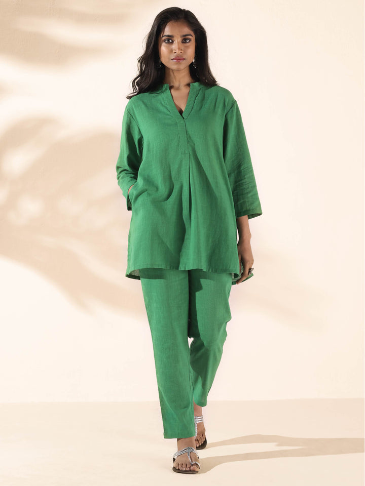 Green Cotton Relaxed Co-ord Set | SHOBITAM