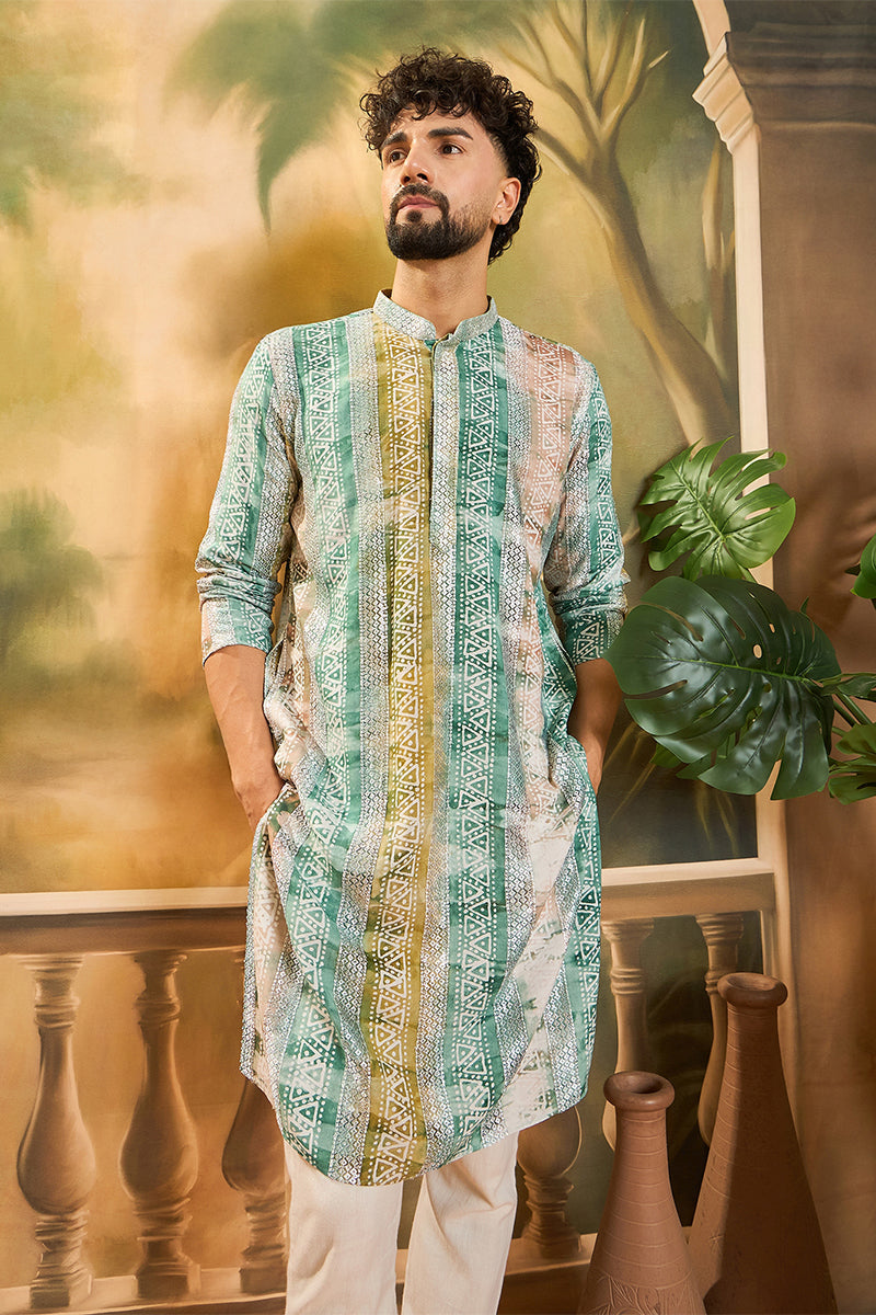 Green Viscose Rayon Batik Printed Straight Kurta | SHOBITAM