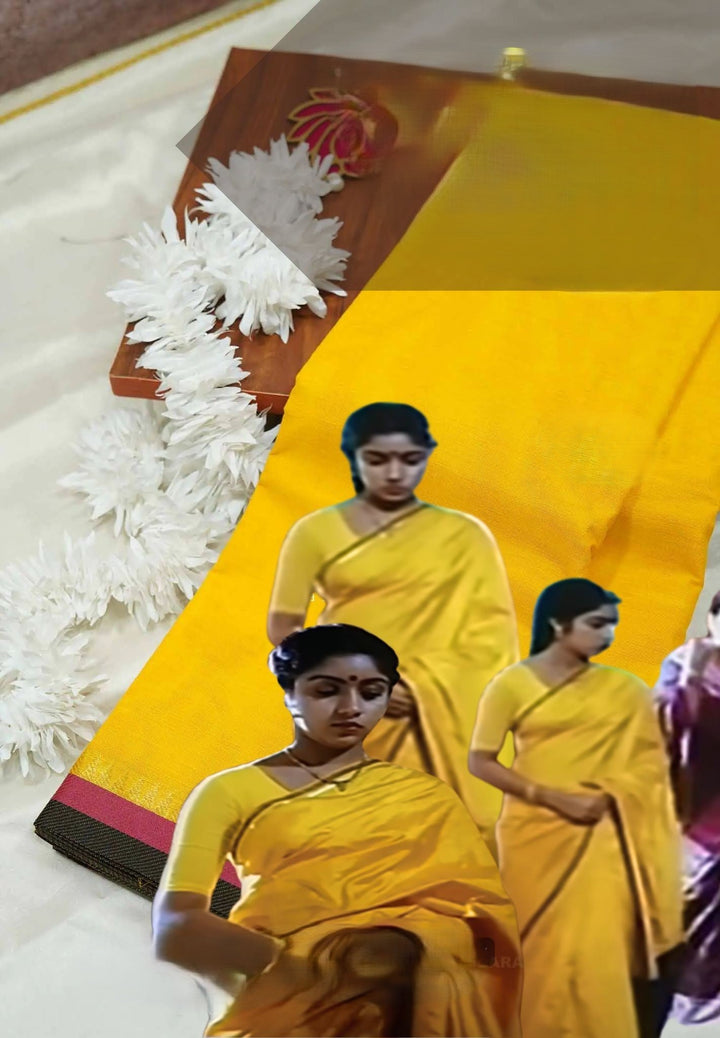Mouna Ragam Revathi Yello saree recreation in mercerized cotton, no blouse piece | SHOBITAM