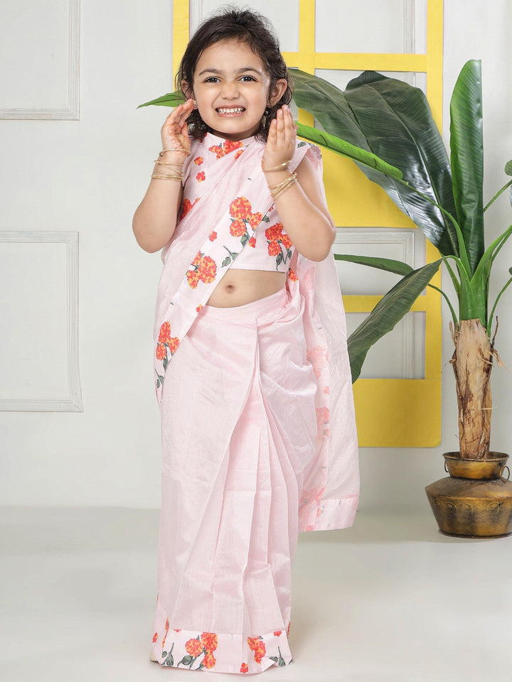 Pink Salt Floral Ready to Wear Saree with Stitched Blouse set | SHOBITAM