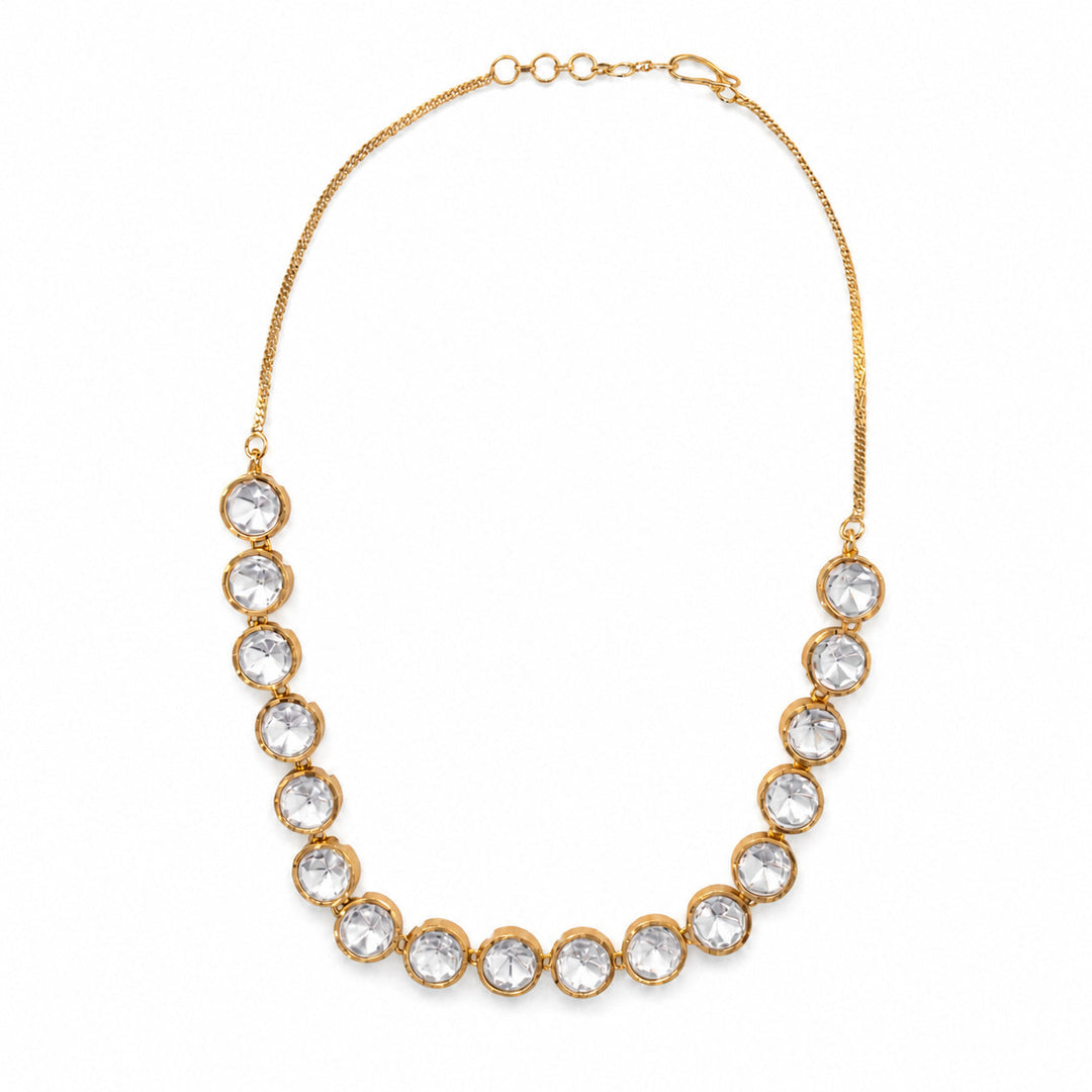 Gold Graduating CZ Tennis Necklace — Round Bezel Set Stones  | SHOBITAM