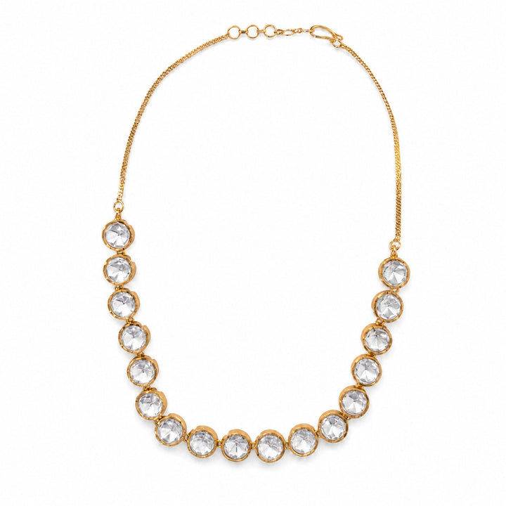 Gold Graduating CZ Tennis Necklace — Round Bezel Set Stones  | SHOBITAM