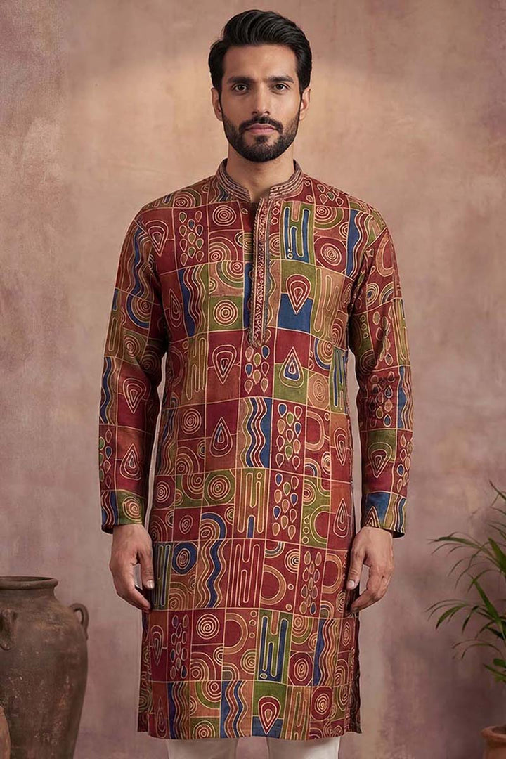 Viscose Rayon Multi Abstract Printed Calf Length Straight Kurta | SHOBITAM
