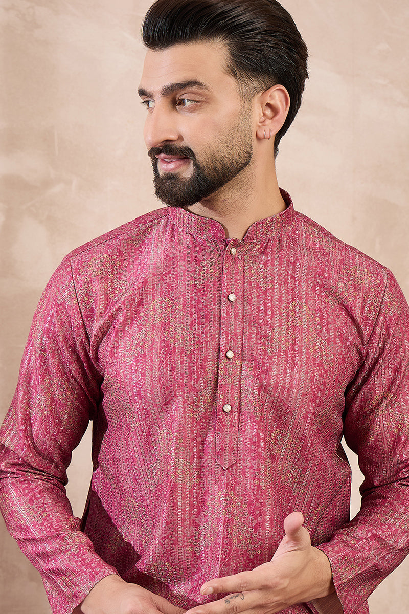 Pink Silk Blend Floral Printed Straight Kurta With Trouser| SHOBITAM