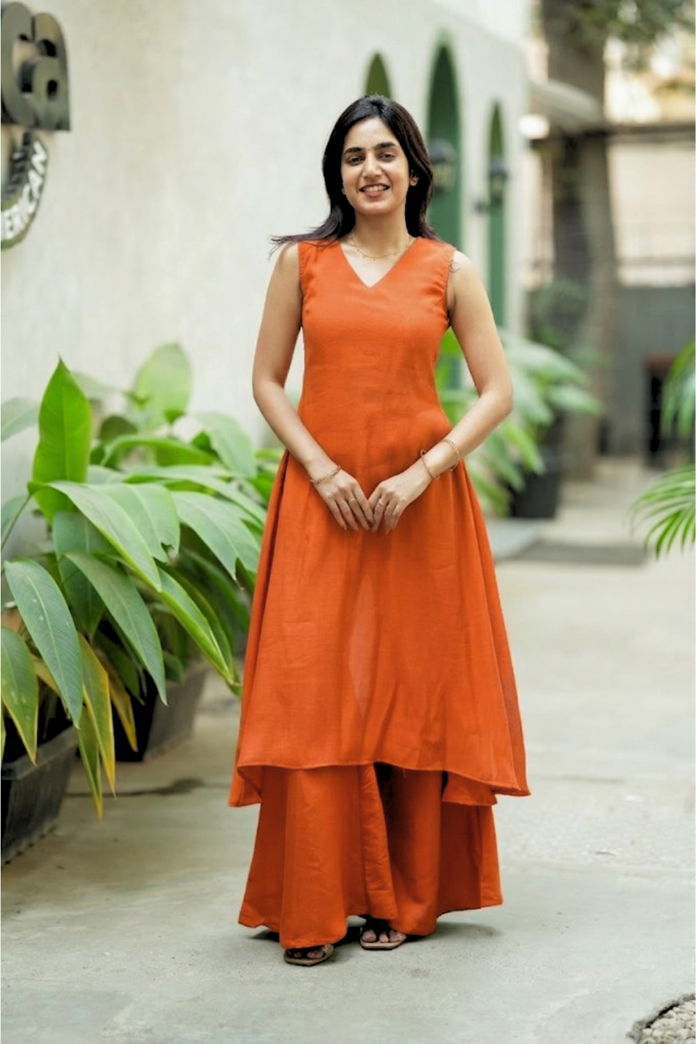 Nandhitha Rust Orange Kurta Set ( Set of 2) | SHOBITAM