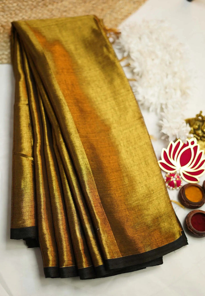 // price too low// Bronze Tissue Cotton Saree | SHOBITAM
