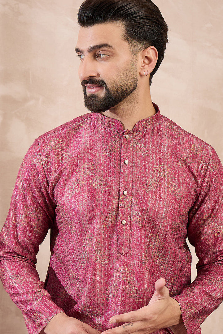 Pink Silk Blend Floral Printed Straight Kurta | SHOBITAM