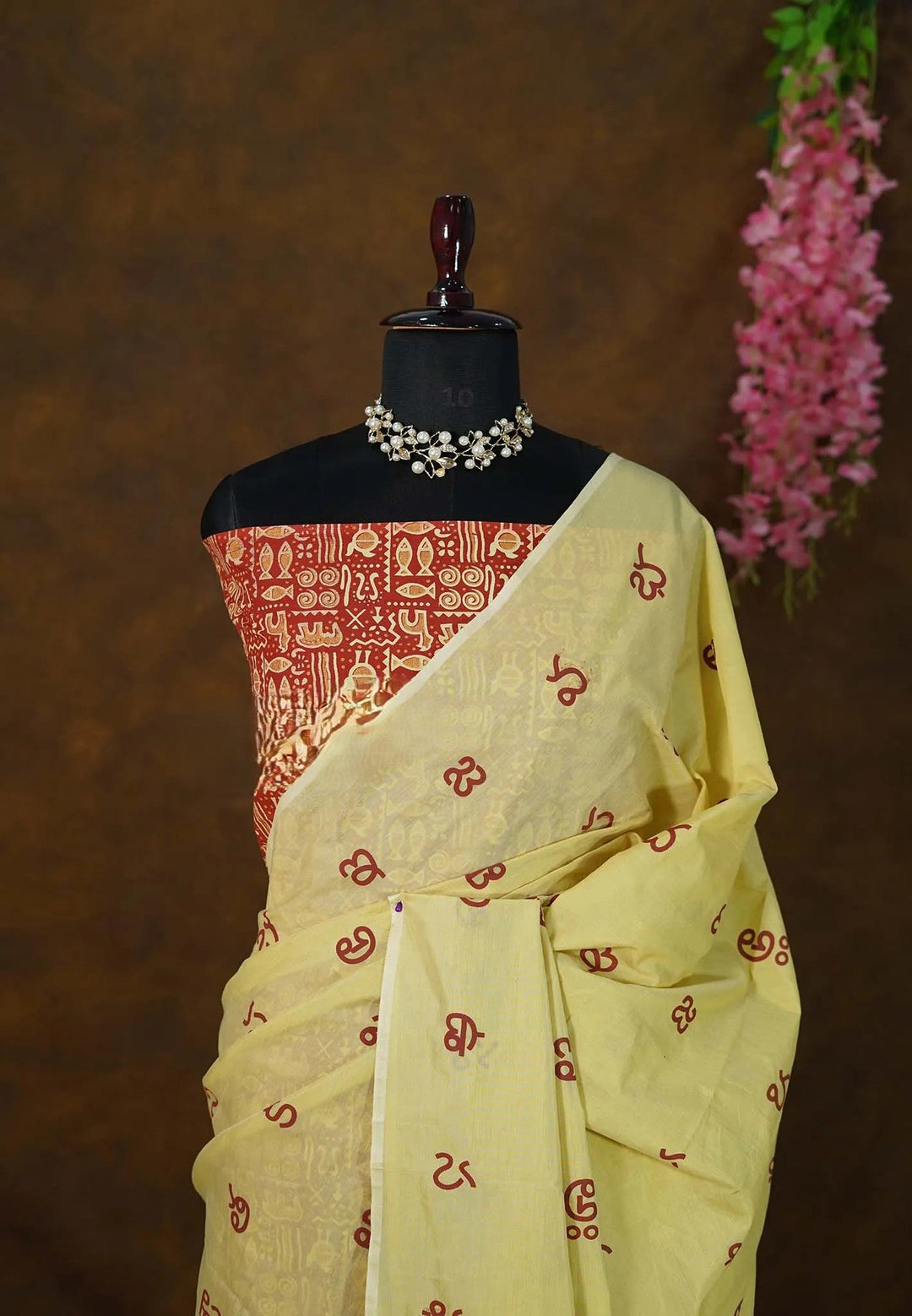 Pre-Order Dewy Yellow Telugu Letters Handblock Printed Bamboo Cotton  | SHOBITAM