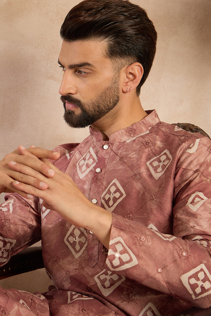 Brown Cotton Solid Embroidered Straight Kurta | SHOBITAM