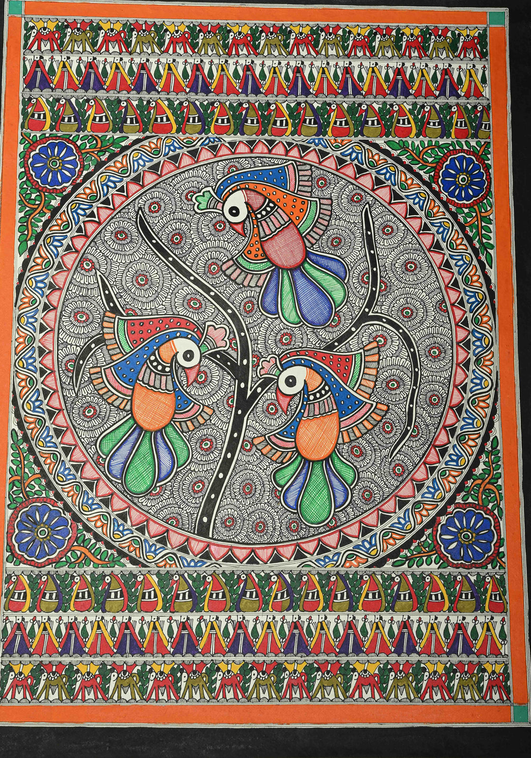 Authentic Mithila Hand-Painted Madhubani Wall Art, Unframed 30 x 22