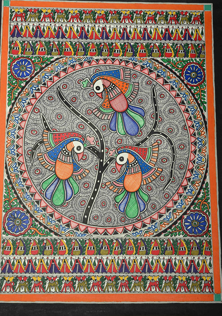 Authentic Mithila Hand-Painted Madhubani Wall Art, Unframed 30 x 22