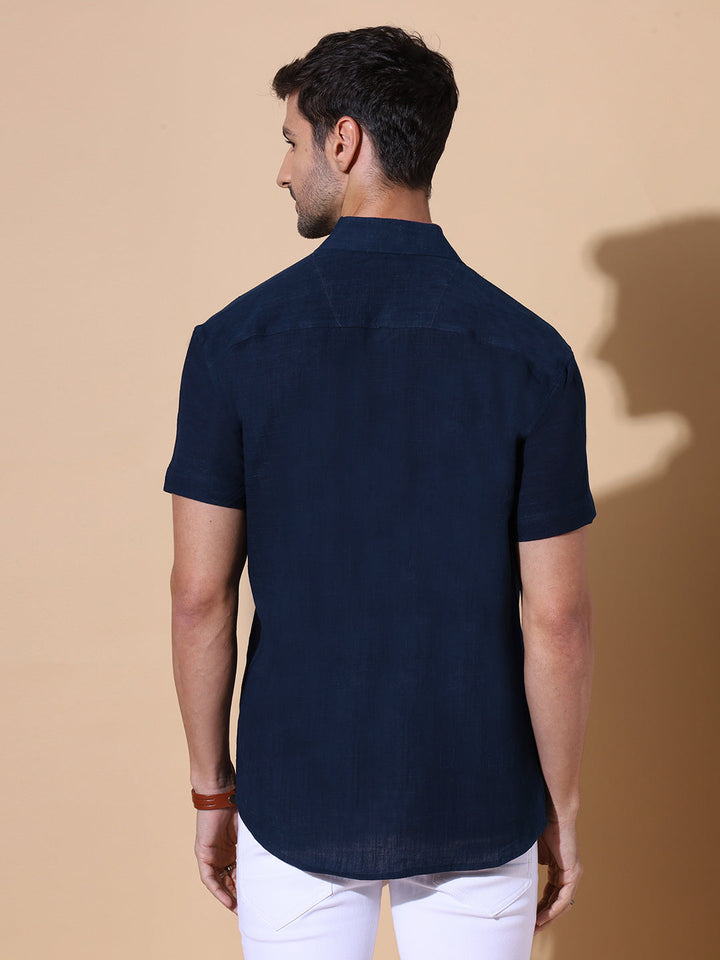 Ocean Blue Khadi Half Sleeve Cotton Shirt