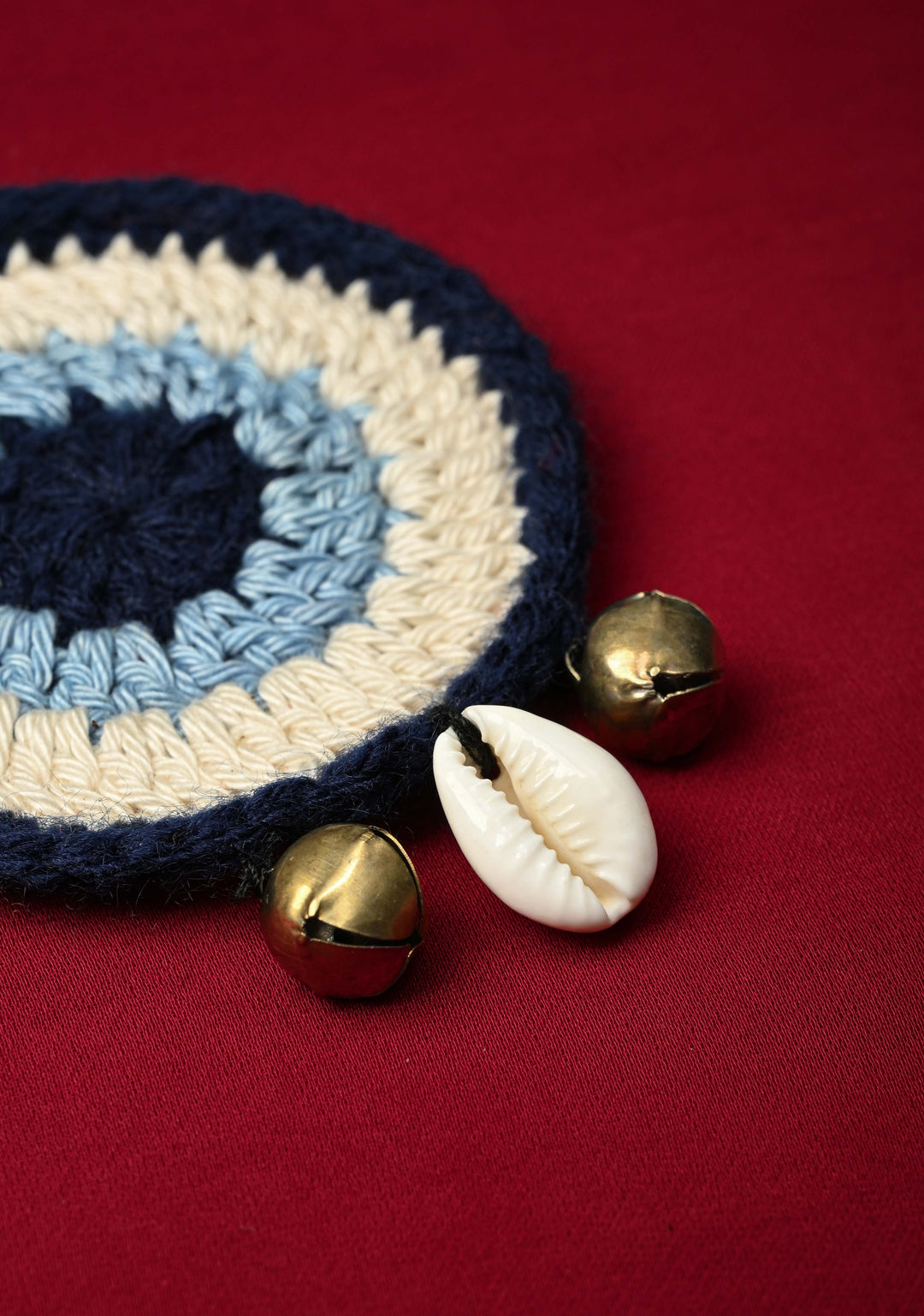 Evil Eye Crochet Charm with Cowrie Shell and Bells | SHOBITAM