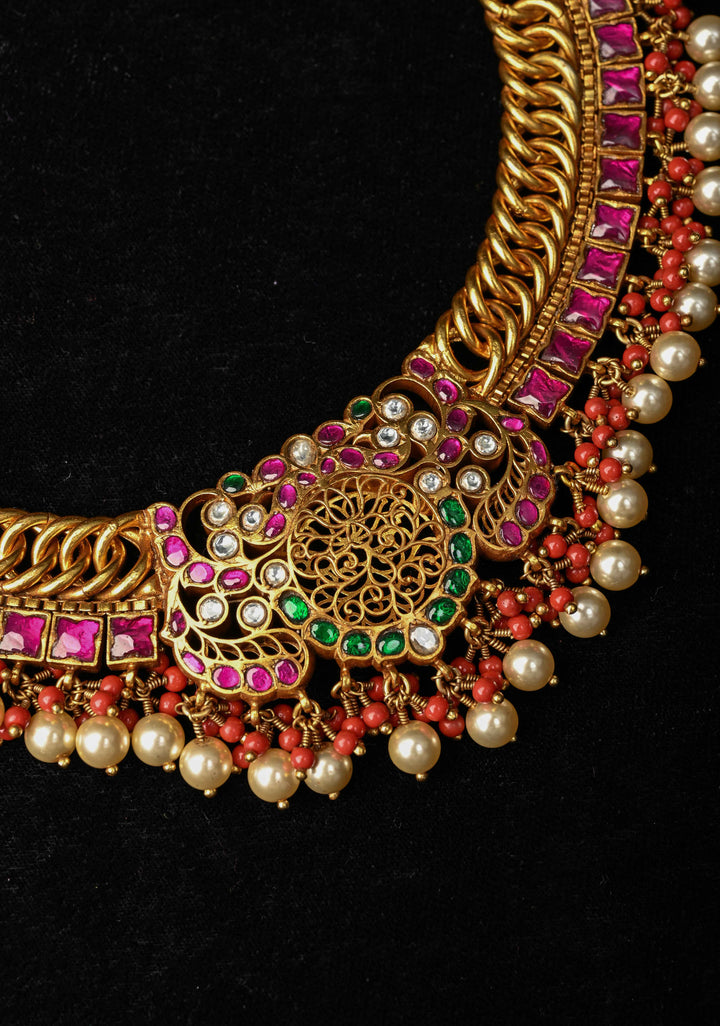 92.5  Silver  Reversible  Braided Necklace - Ruby and Emerald