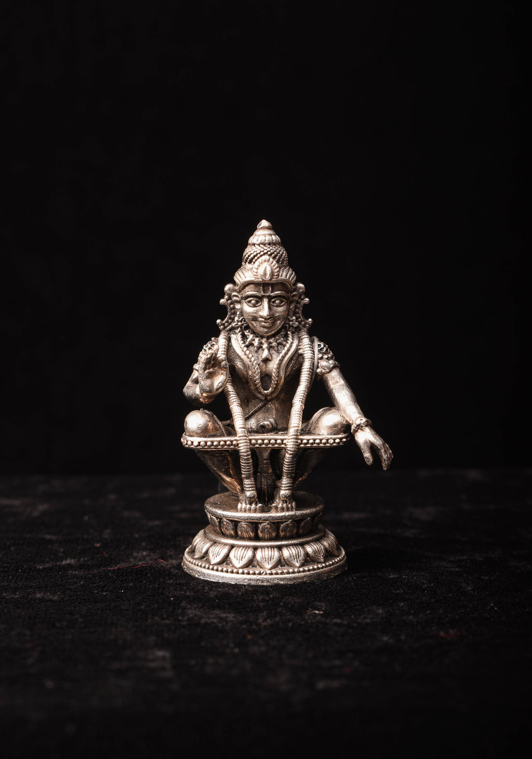 Pure 92.5 silver antique finish Ayyapan 3D Solid Idol 2.25"