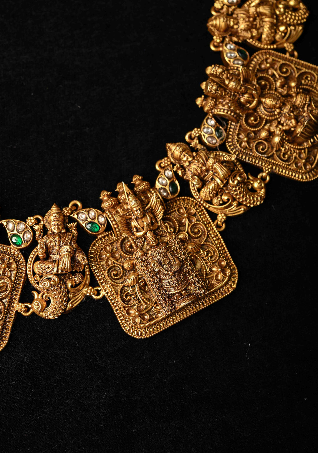 Statement 92.5 Silver 24 Ct Gold Plated Deep Nagas Balaji Lakshmi Antique Necklace