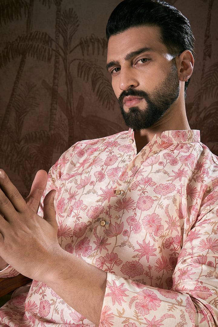 Off White Silk Blend Floral Printed Straight Kurta With Trouser | SHOBITAM