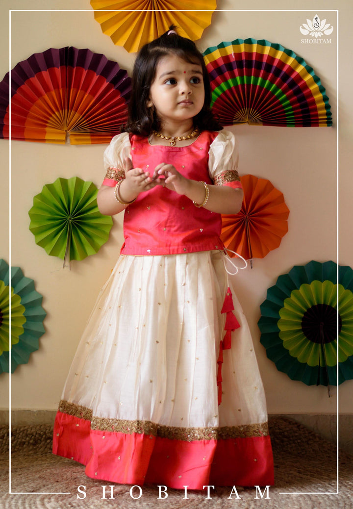 Made to Order-Kayalvizhi Ivory and Orange Mini | Shobitam Custom Gowns | Made To Order