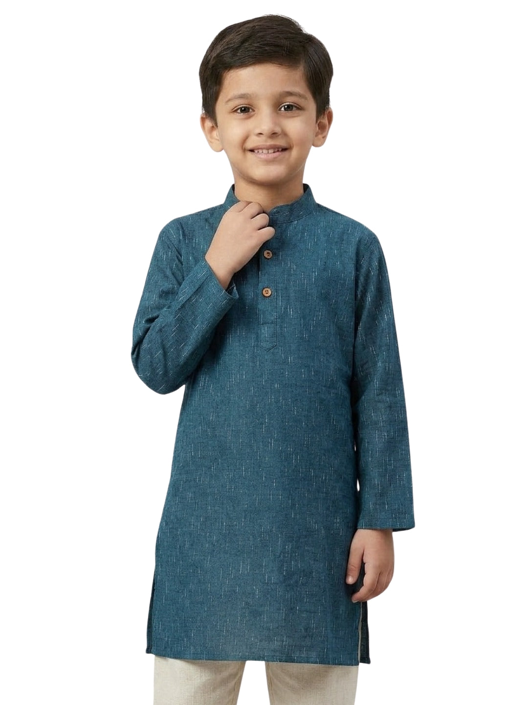 Boys Navy Blue Cotton Kurta Set with Rain Drop Print | SHOBITAM