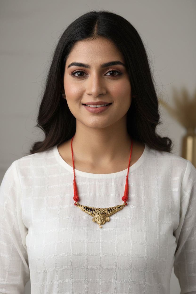 Handmade Red Ganesh Dokra Hasli Jewellery | SHOBITAM