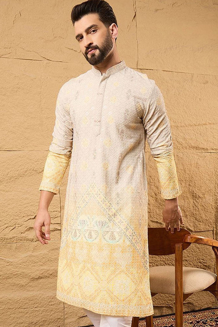 Yellow Viscose Rayon Ethnic Motifs Embroidered Straight Kurta with Trouser  | SHOBITAM