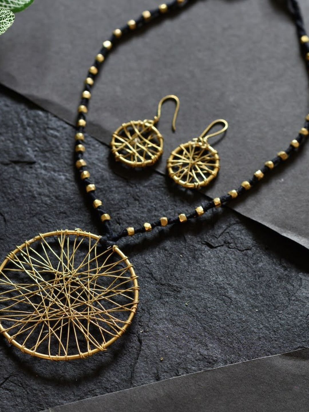 Black Round Jaali Tribal Pendant Set Jewellery | SHOBITAM