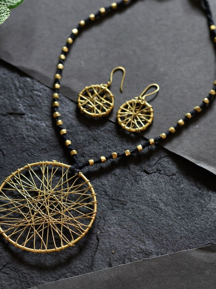 Black Round Jaali Tribal Pendant Set Jewellery | SHOBITAM