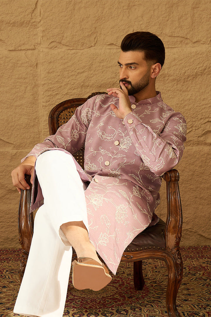 Lavender Viscose Rayon Solid Embroidered Straight Kurta | SHOBITAM