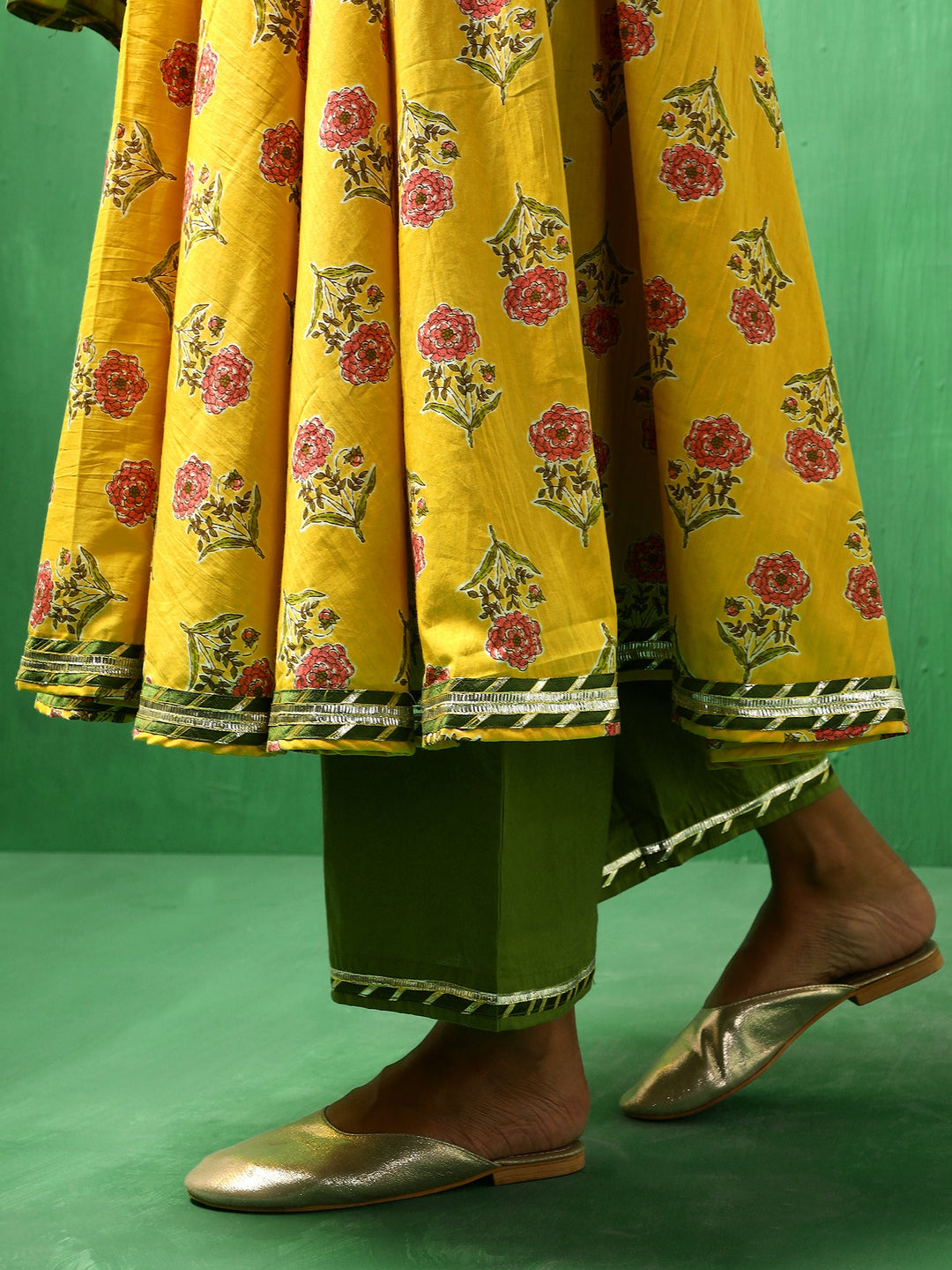 ADAA YELLOW COTTON ANARKALI SET | SHOBITAM