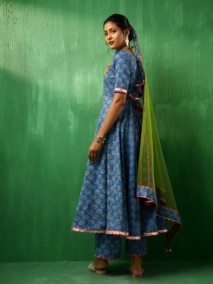 ADAA LOTUS BLUE COTTON ANARKALI SET | SHOBITAM