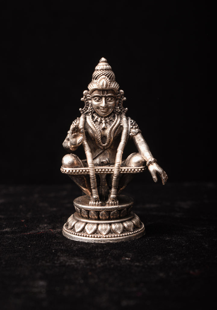 Pure 92.5 silver antique finish Ayyapan 3D Solid Idol 2.25"