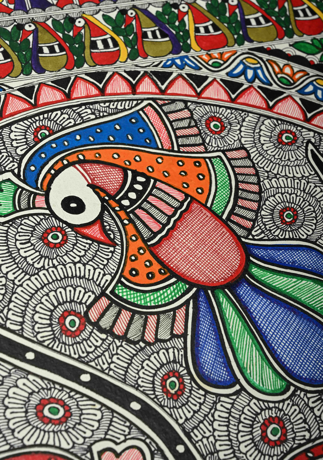 Authentic Mithila Hand-Painted Madhubani Wall Art, Unframed 30 x 22