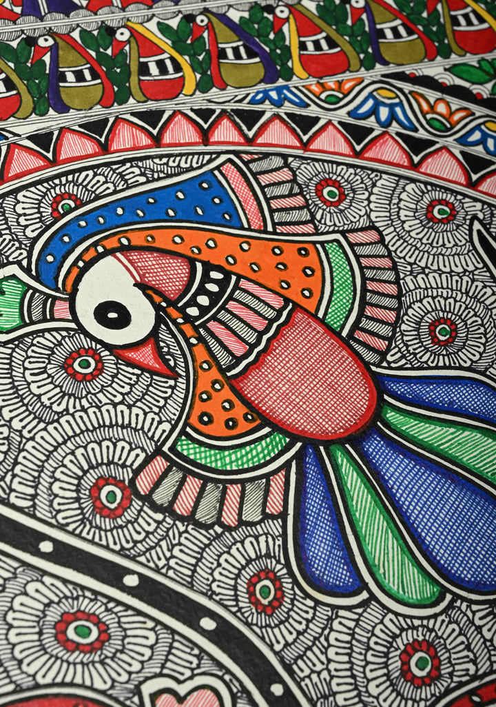 Authentic Mithila Hand-Painted Madhubani Wall Art, Unframed 30 x 22