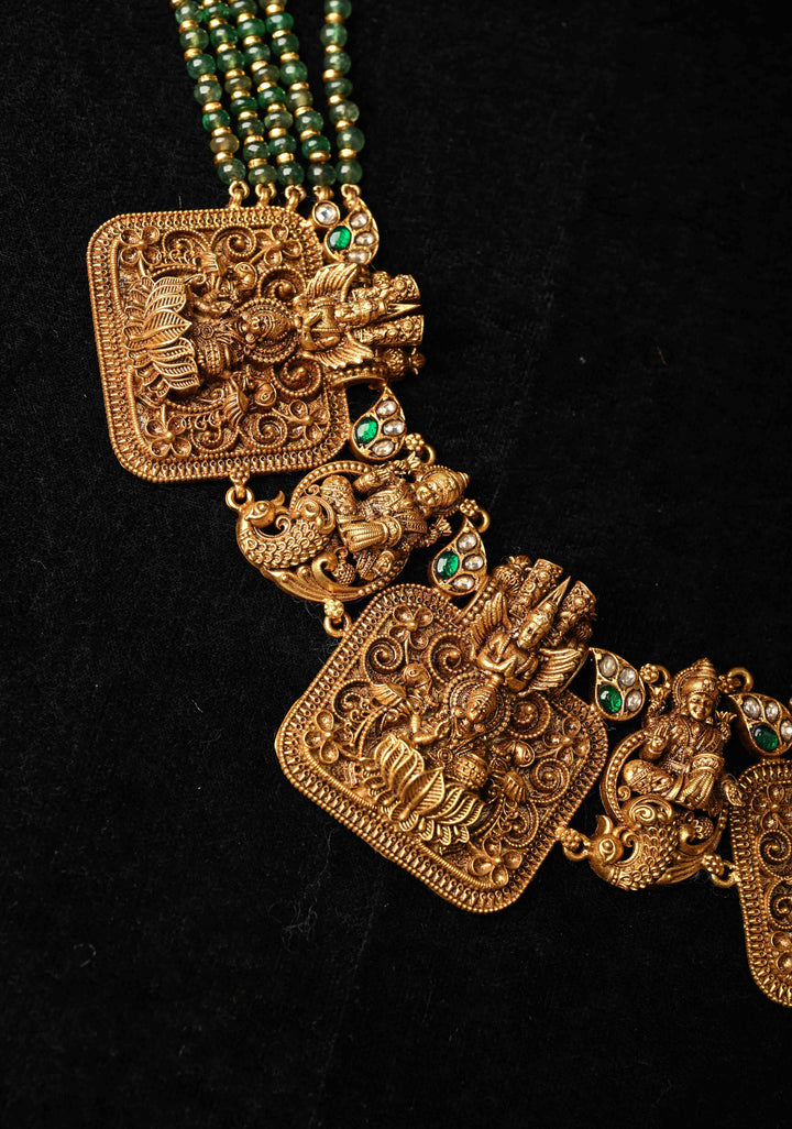 Statement 92.5 Silver 24 Ct Gold Plated Deep Nagas Balaji Lakshmi Antique Necklace