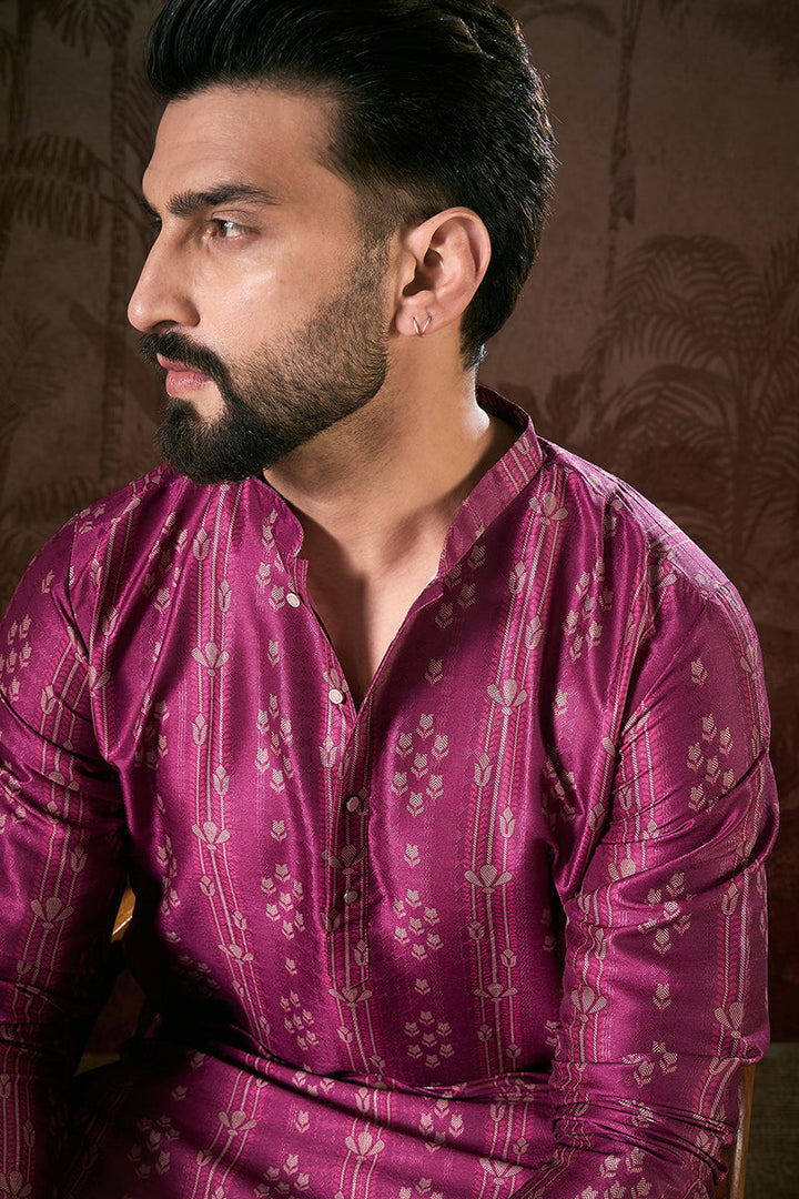 Purple Silk Blend Floral Printed Straight Kurta With Trouser | SHOBITAM