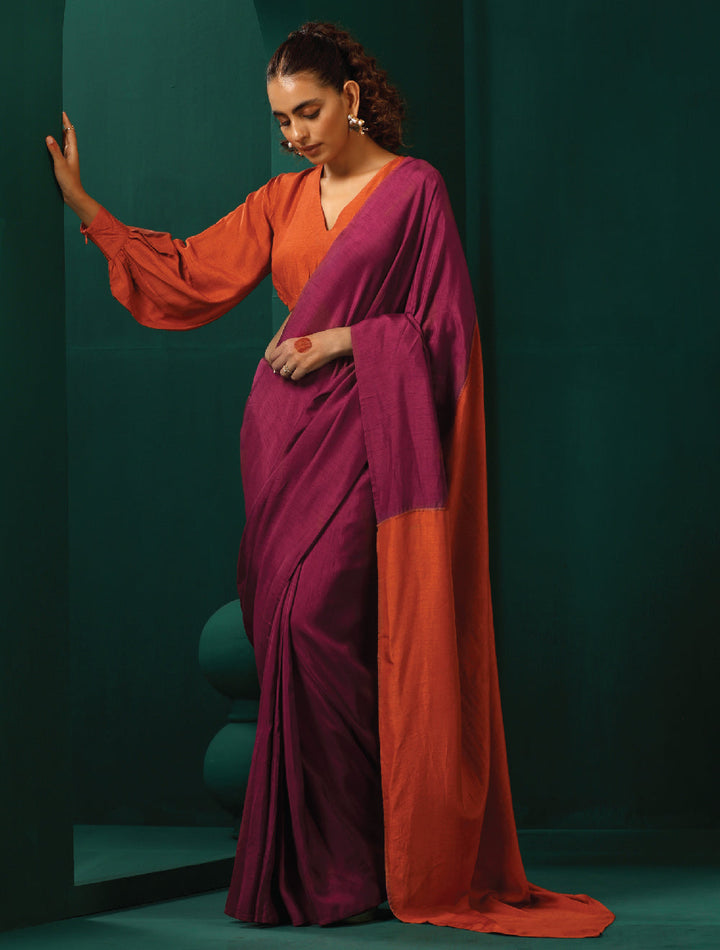 Maroon Rust Silk Saree With Unstitched Blouse | SHOBITAM