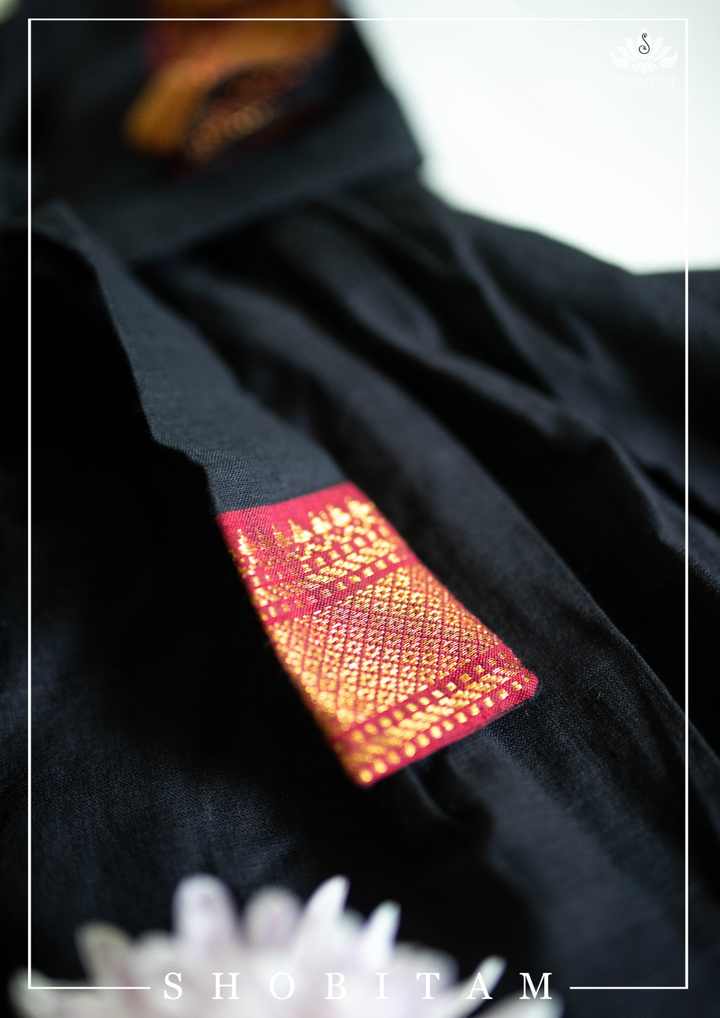 Black and Maroon Kid Girl Dress with Mangalagiri Zari Borders  | Shobitam Custom Gowns