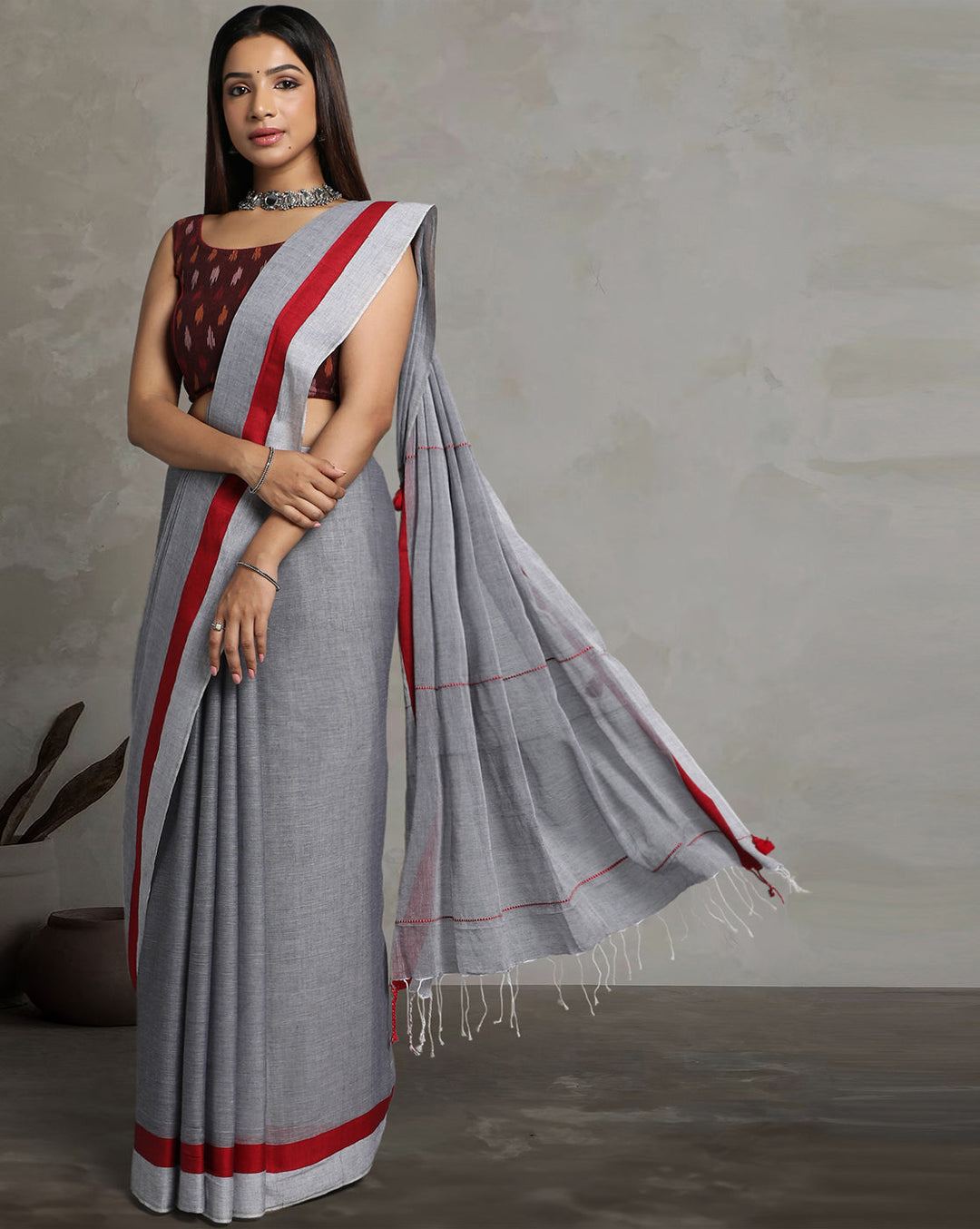 Handloom Solid Cotton Saree with Blouse Piece | SHOBITAM