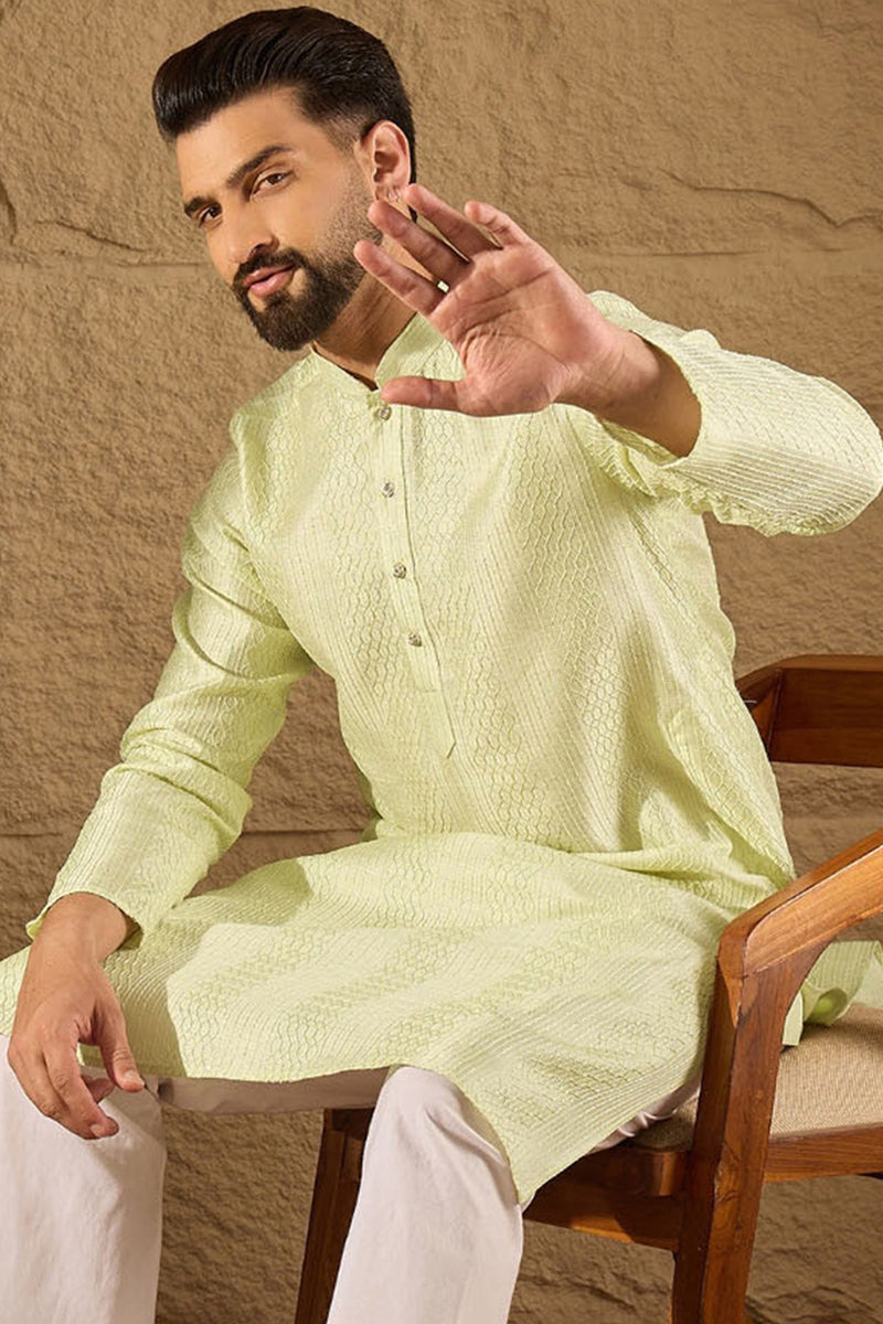 Green Silk Blend Solid Embroidered Straight Kurta with Trouser  | SHOBITAM