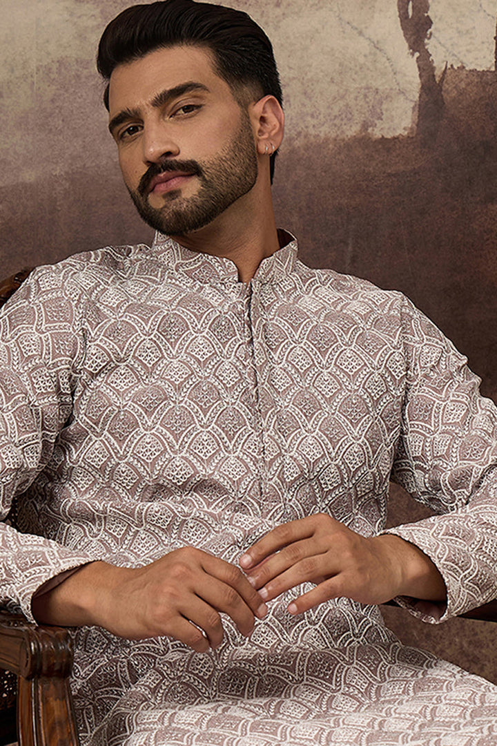 Mauve Viscose Rayon Solid Embroidered Straight Kurta with Trouser  | SHOBITAM