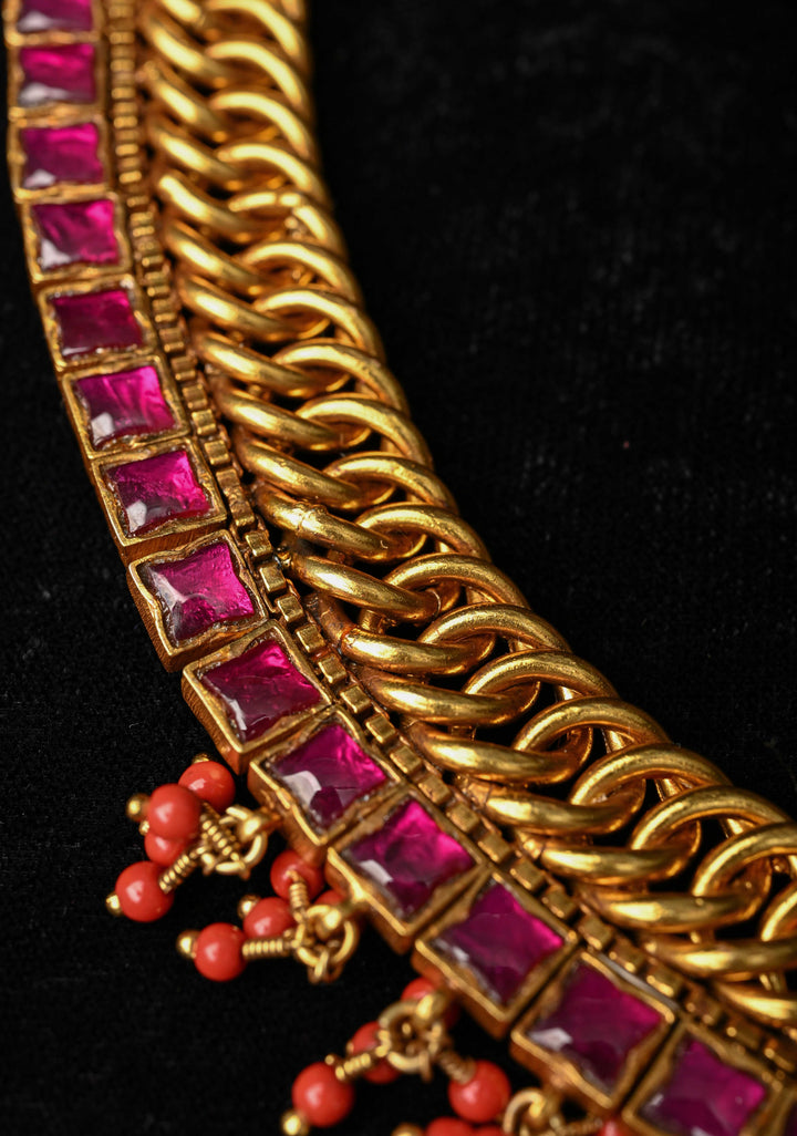 92.5  Silver  Reversible  Braided Necklace - Ruby and Emerald