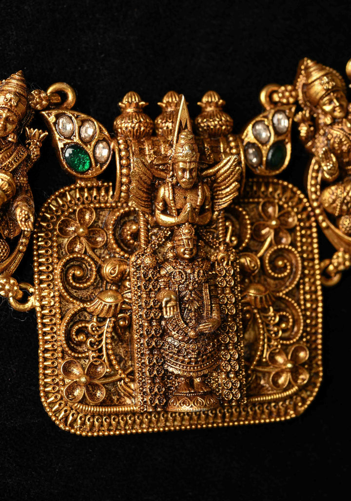 Statement 92.5 Silver 24 Ct Gold Plated Deep Nagas Balaji Lakshmi Antique Necklace