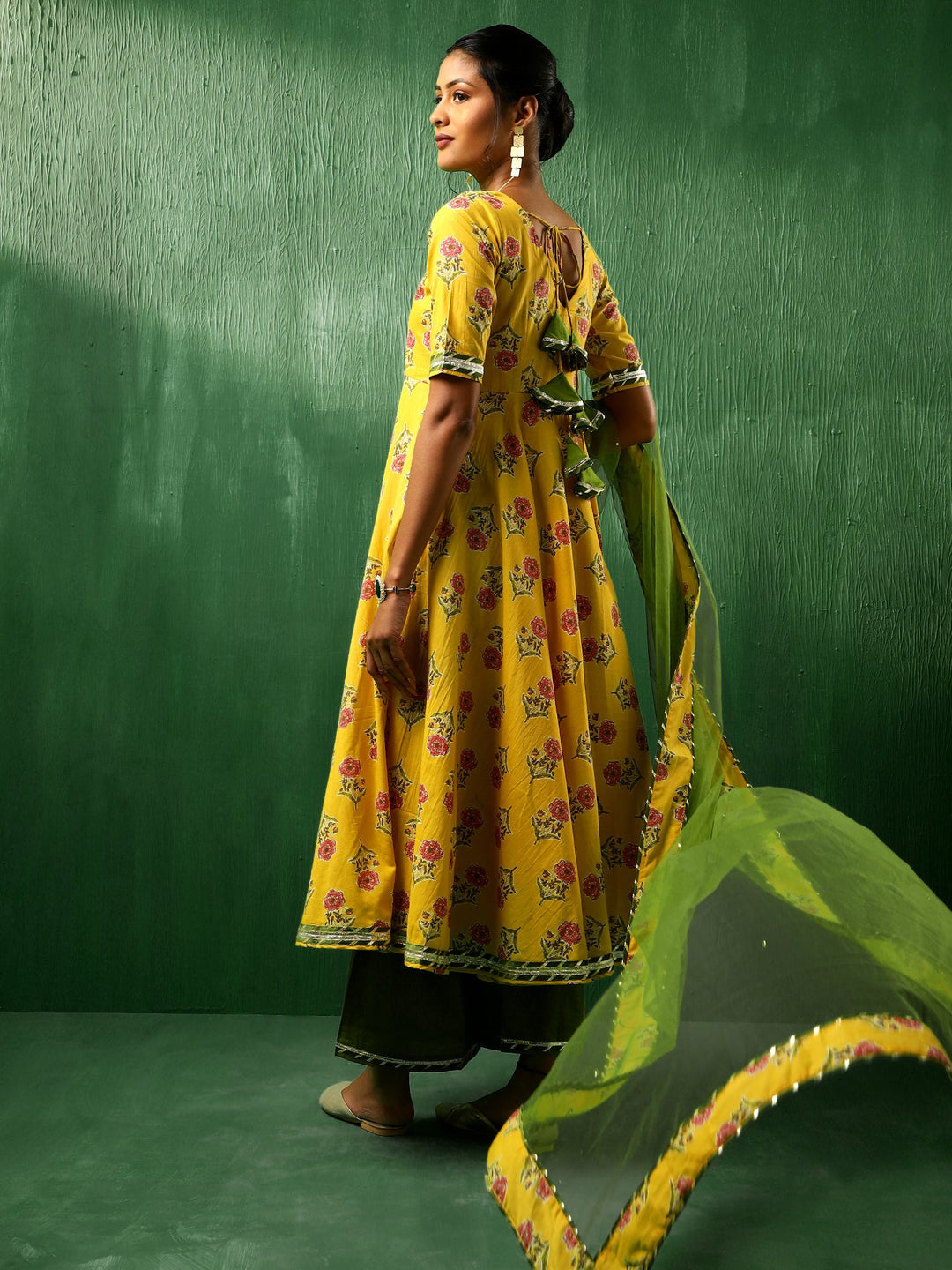 ADAA YELLOW COTTON ANARKALI SET | SHOBITAM